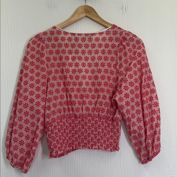 Zara - NWT Floral Print V Neck Smocked Waistband Quarter Sleeve Blouse Small - Picture 11 of 11